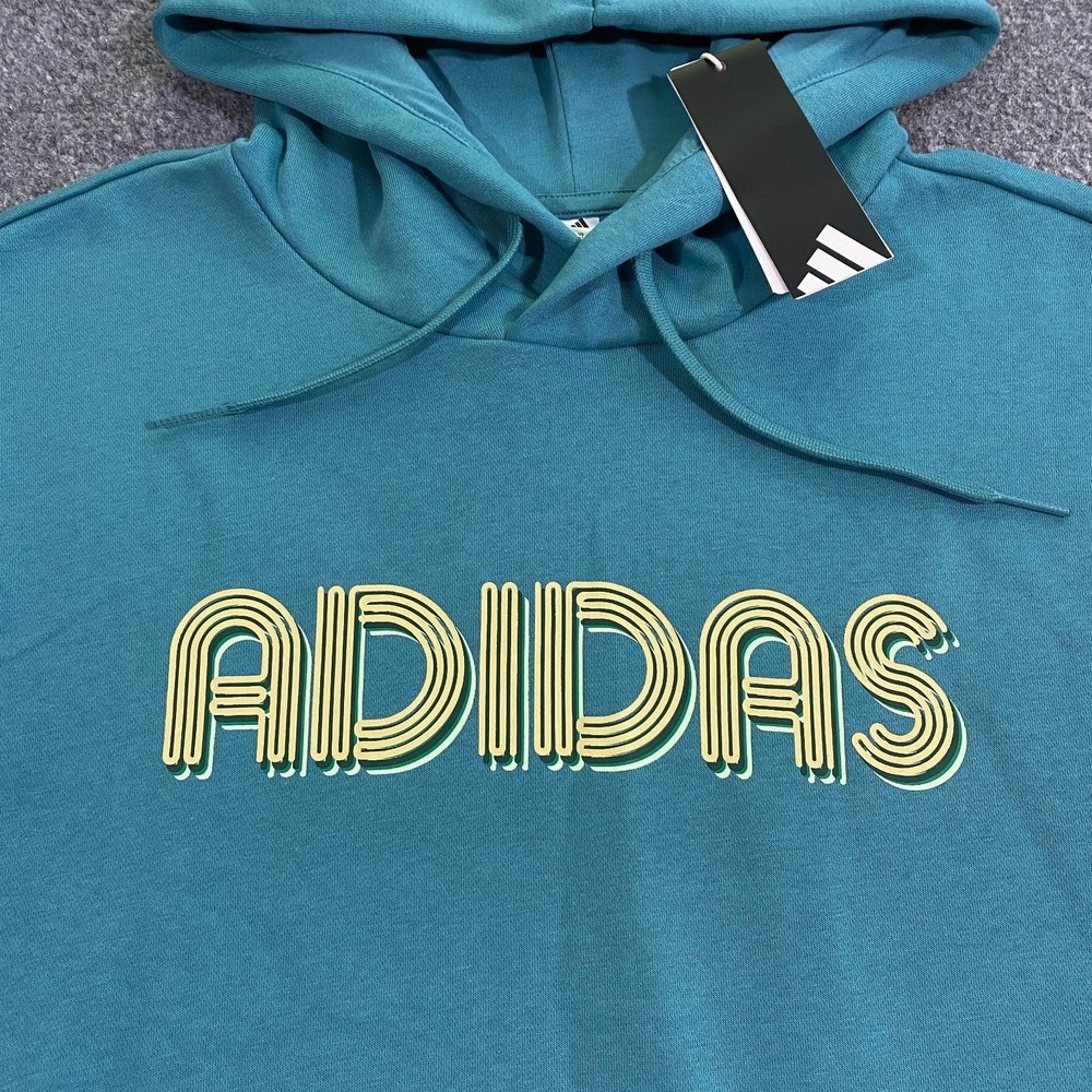 Adidas 3D Retro 70s Striped Logo Hoodie Mens Small Powder Teal Disco Groovy NWT - Picture 5 of 16